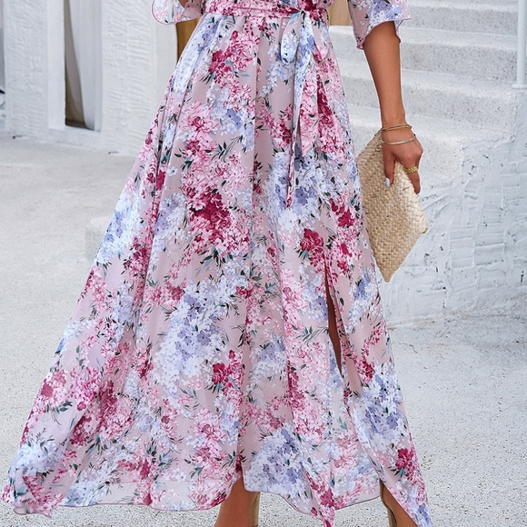 Pink Printed Half Slit Dress - Picture 3 of 11